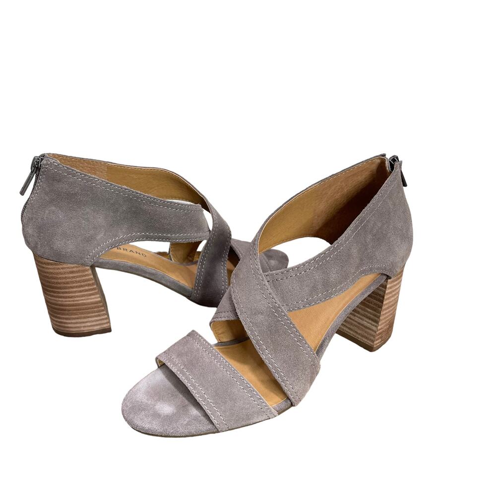 Lucky Brand Gray Suede Crisscross Block Heel Sandals
